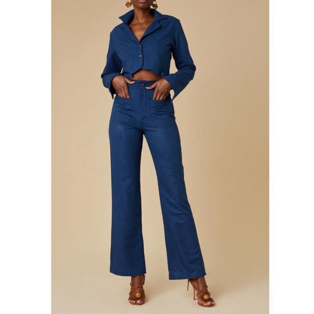 NWT Savannah Morrow Jada Pant in Midnight Blue Peace Silk XXL